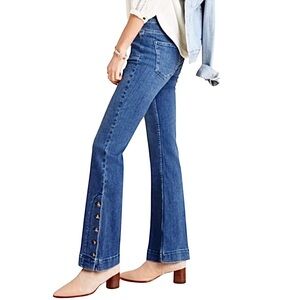 Pilcro Blue Denim Flare Jeans with Button Cuff